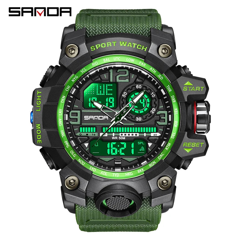 Relógio Spartan esportivo militar masculino Sanda com display LED digital e analógico